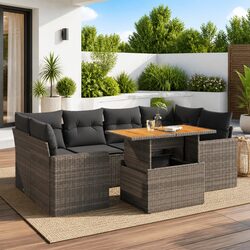 7 Piece Garden Sofa Set with Storage Cushions Grey Outdoor Furniture Patio