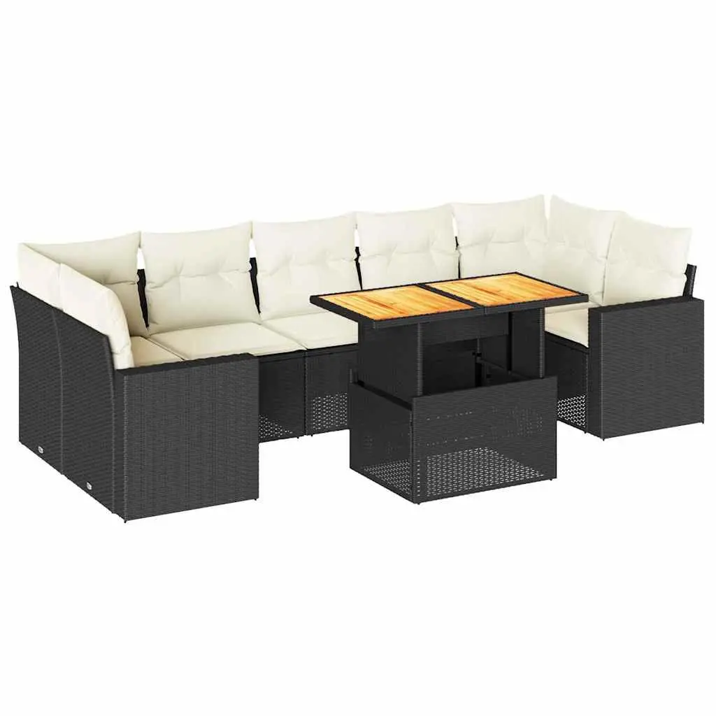 Garden Sofa Set 8 Piece Outdoor Furniture Black Poly Rattan Modular Patio