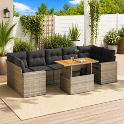 Garden Sofa Set 8 Piece Outdoor Furniture Grey Poly Rattan Patio Seating with