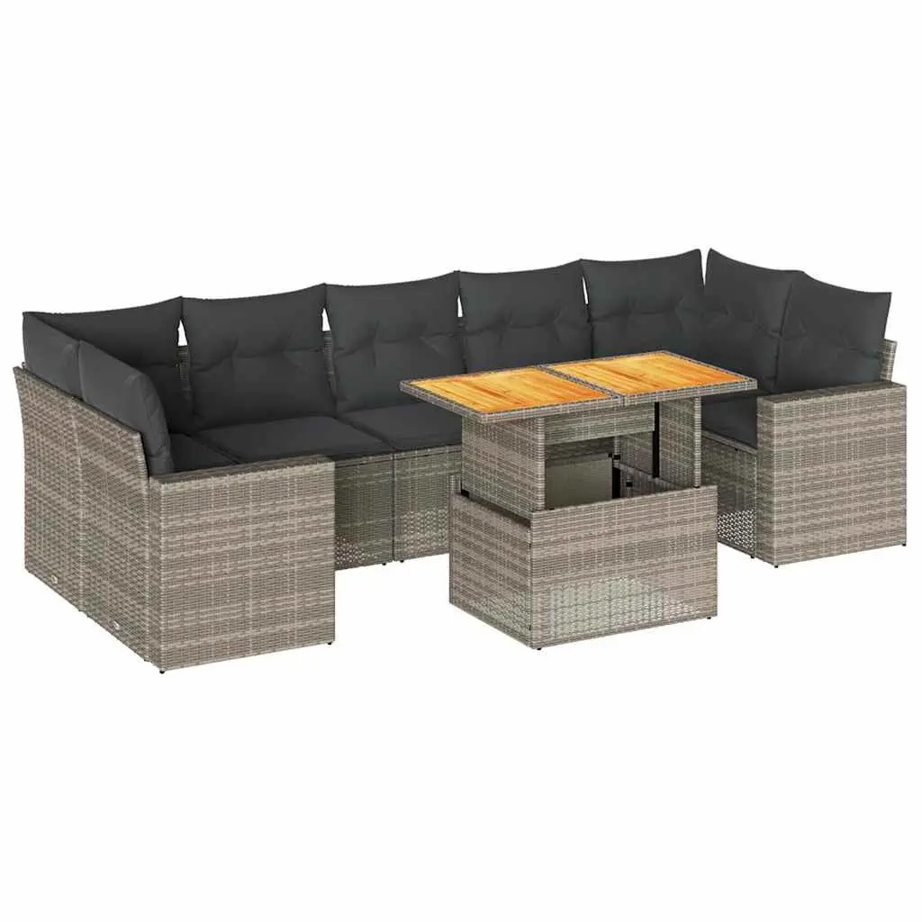 Garden Sofa Set 8 Piece Outdoor Furniture Grey Poly Rattan Patio Seating with