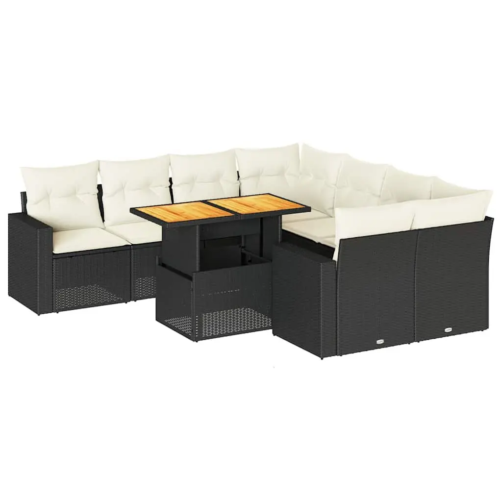 9 Piece Garden Sofa Set Black Outdoor Furniture Patio Seating with Cushions