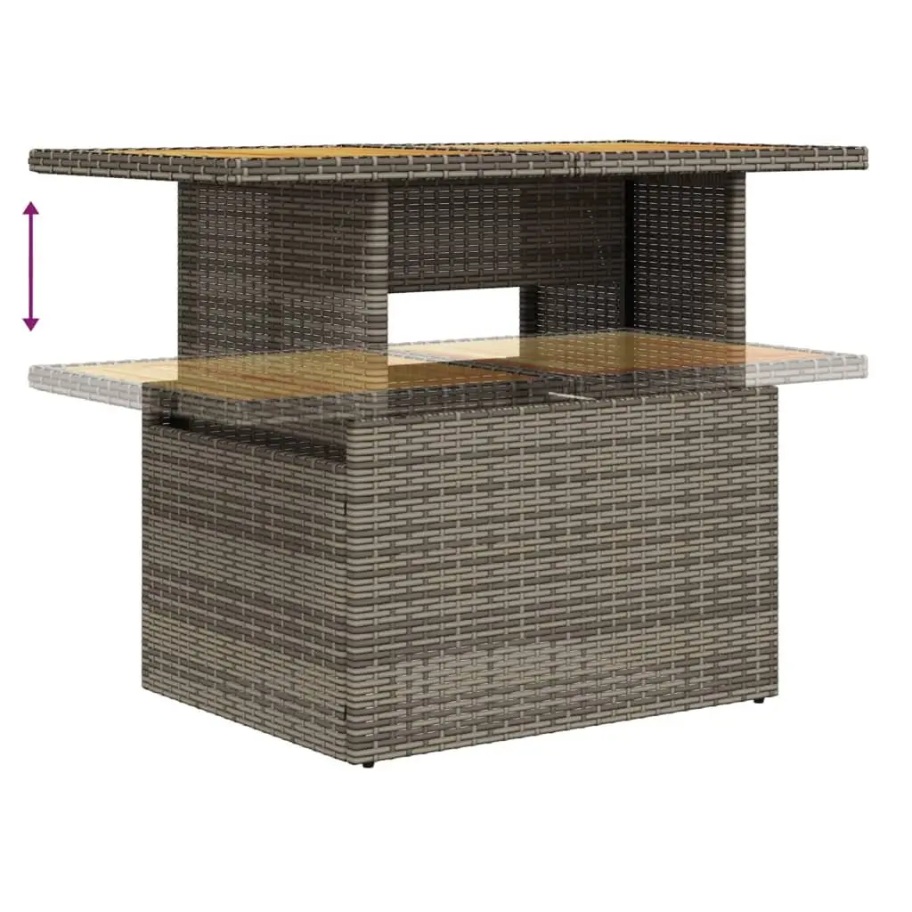 Modular Outdoor Sofa Set 9 Piece Grey Poly Rattan Patio Furniture with Adjustable Tabletop and Storage Compartment