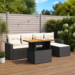 Garden Sofa Set 6 Piece Outdoor Furniture Black Poly Rattan Modular Patio