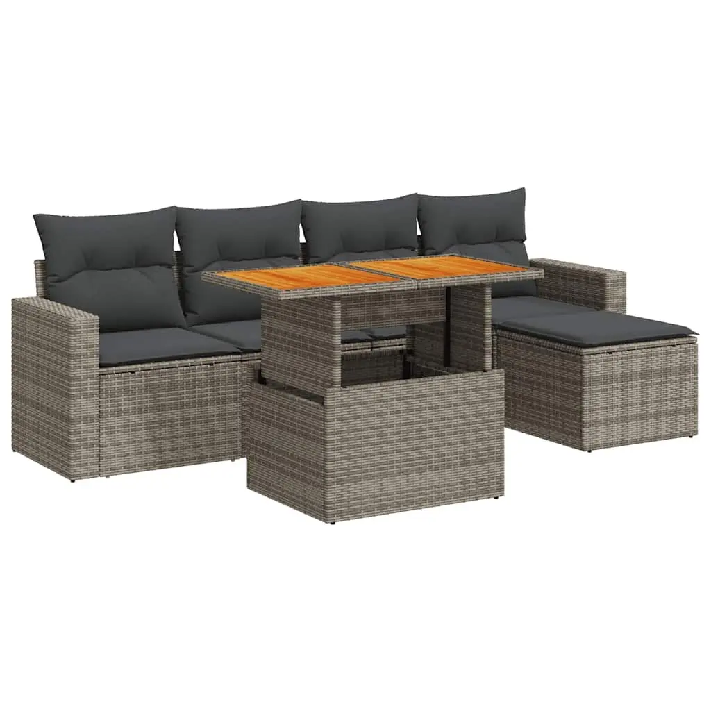 Garden Sofa Set 6 Piece Outdoor Furniture Patio Lounge Grey Poly Rattan Modular