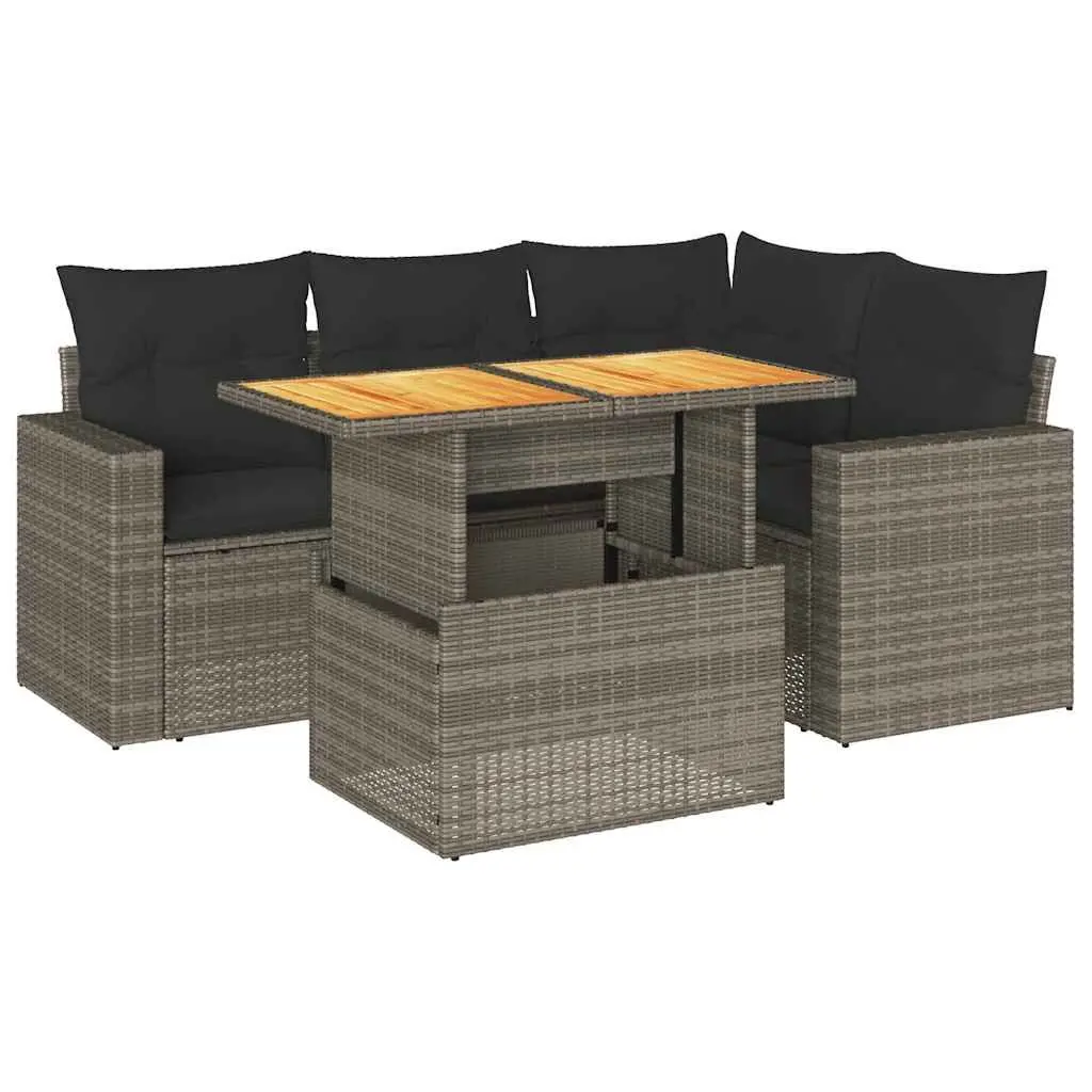 Garden Sofa Set 5 Piece Grey Poly Rattan Outdoor Furniture with Storage Cushions