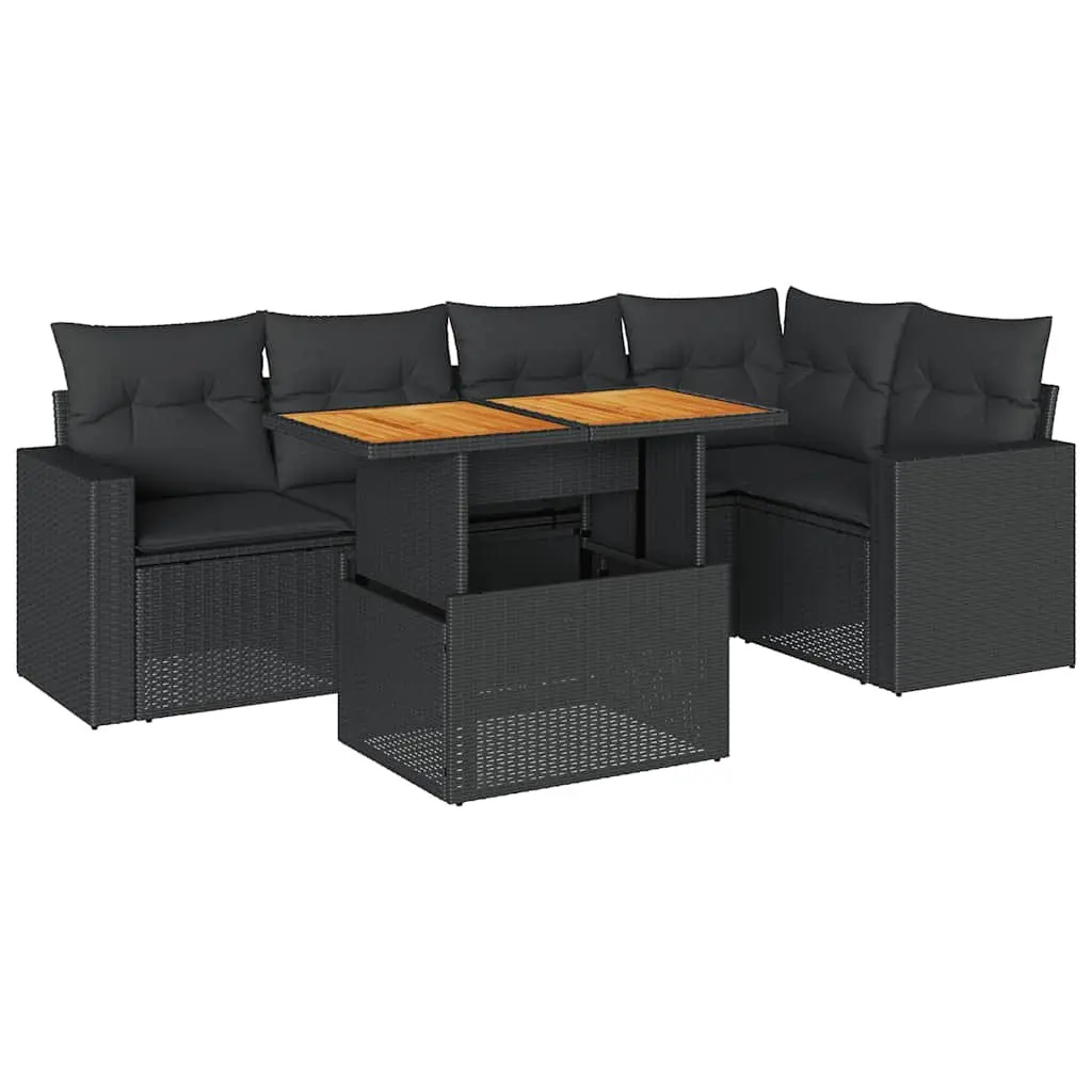 Garden Sofa Set 6 Piece Outdoor Furniture Black Poly Rattan Patio Sectional