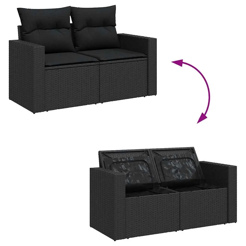 Garden Sofa Set 6 Piece Outdoor Furniture Black Poly Rattan Patio Sectional