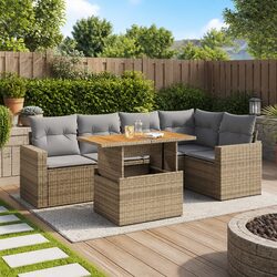 Garden Sofa Set 6 Piece Outdoor Furniture Patio Sectional Beige with Cushions