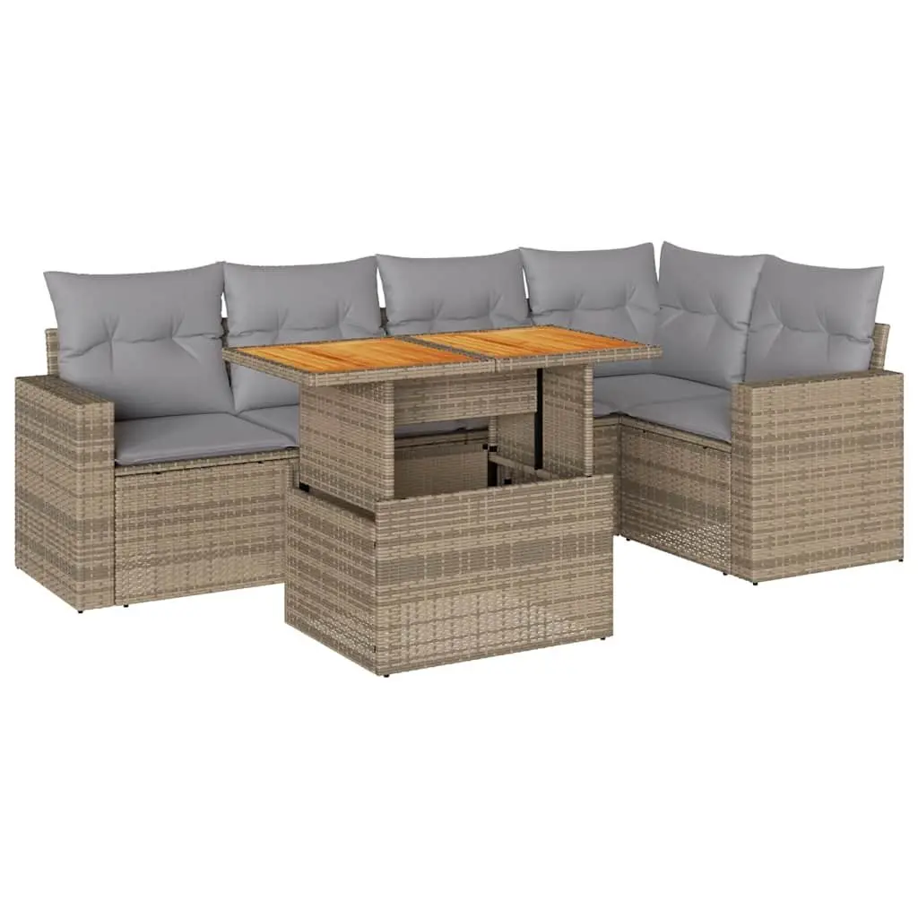 Garden Sofa Set Modular 6 Piece Outdoor Furniture Beige with Cushions
