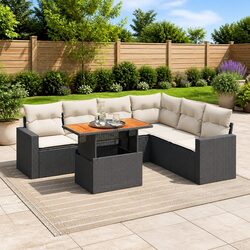 7 Piece Garden Sofa Set with Storage Cushions Black Poly Rattan Outdoor