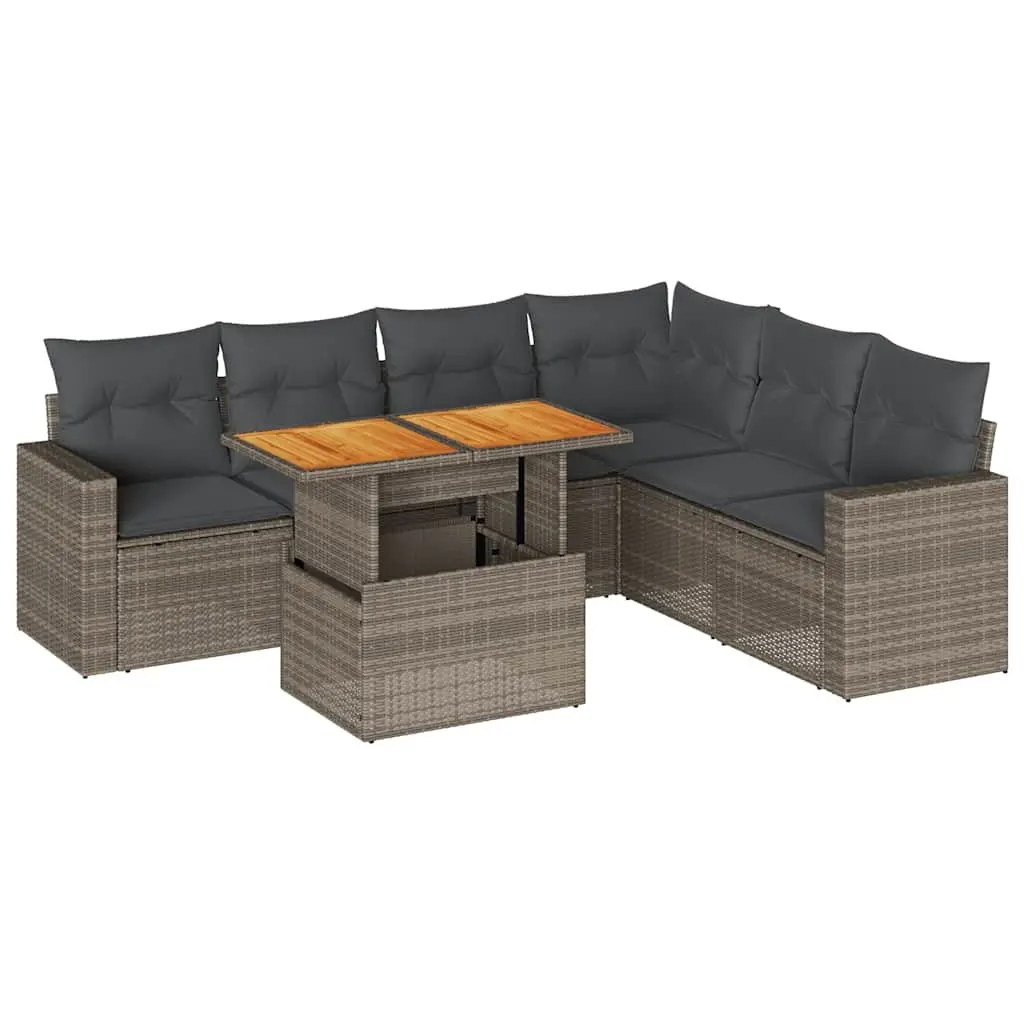 Garden Sofa Set 7 Piece Grey Poly Rattan Outdoor Furniture with Adjustable Table and Storage Space