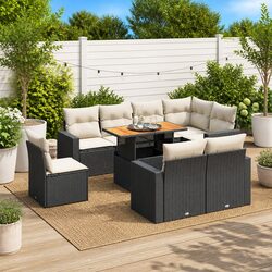 9 Piece Garden Sofa Set with Cushions Black Outdoor Furniture Patio Modular