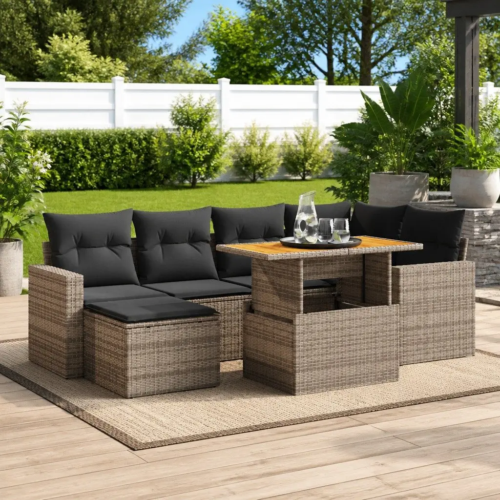 7 Piece Garden Sofa Set Outdoor Furniture with Storage Cushions Grey Poly Rattan