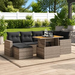 7 Piece Garden Sofa Set Outdoor Furniture with Storage Cushions Grey Poly Rattan