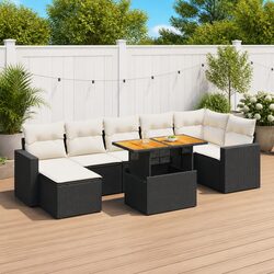 Garden Sofa Set 8 Piece Outdoor Patio Furniture with Cushions Black Rattan