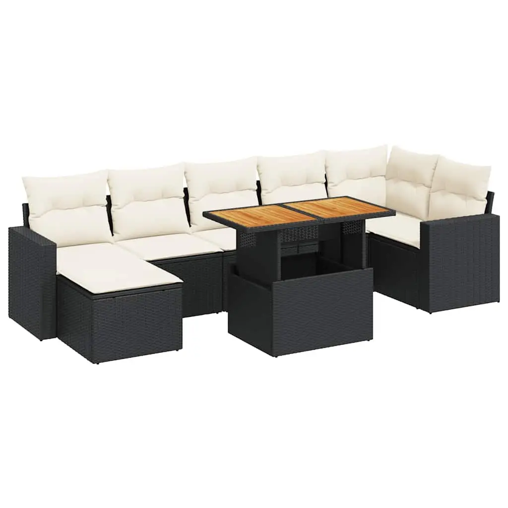 Garden Sofa Set 8 Piece Outdoor Patio Furniture with Cushions Black Rattan