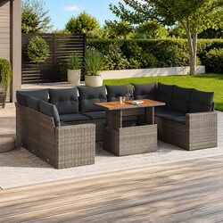 Garden Sofa Set 10 Piece Grey Outdoor Patio Furniture with Cushions Storage