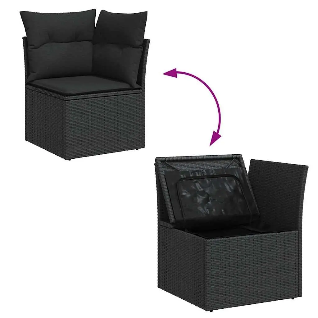 Garden Sofa Set 11 Piece Outdoor Furniture Black Poly Rattan Modular Patio