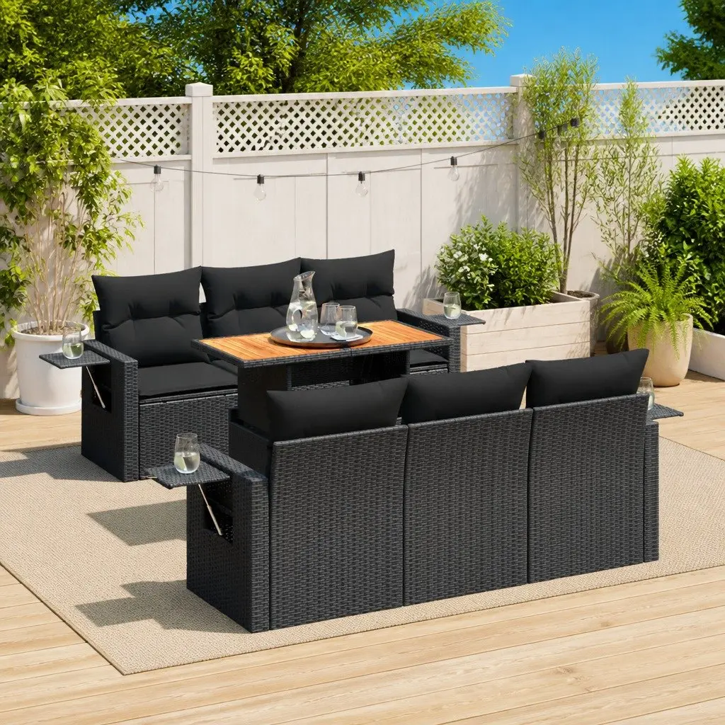 Garden Sofa Set 7 Piece Outdoor Furniture Black Poly Rattan Patio Lounge with