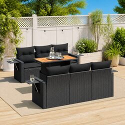 Garden Sofa Set 7 Piece Outdoor Furniture Black Poly Rattan Patio Lounge with