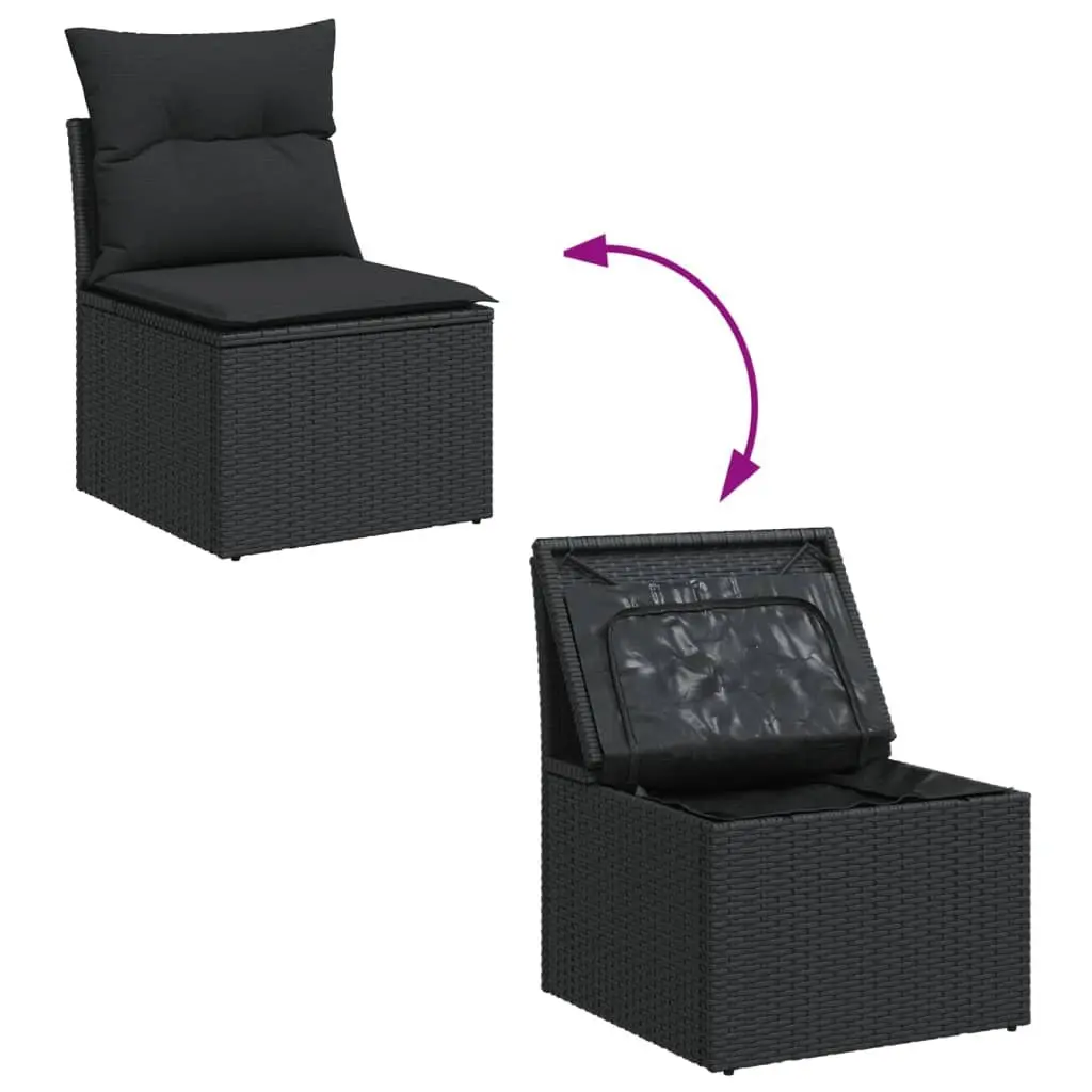 Garden Sofa Set 7 Piece Outdoor Furniture Black Poly Rattan Patio Lounge with