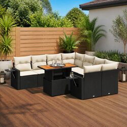 Garden Sofa Set 9 Piece Outdoor Patio Furniture with Cushions Poly Rattan Black