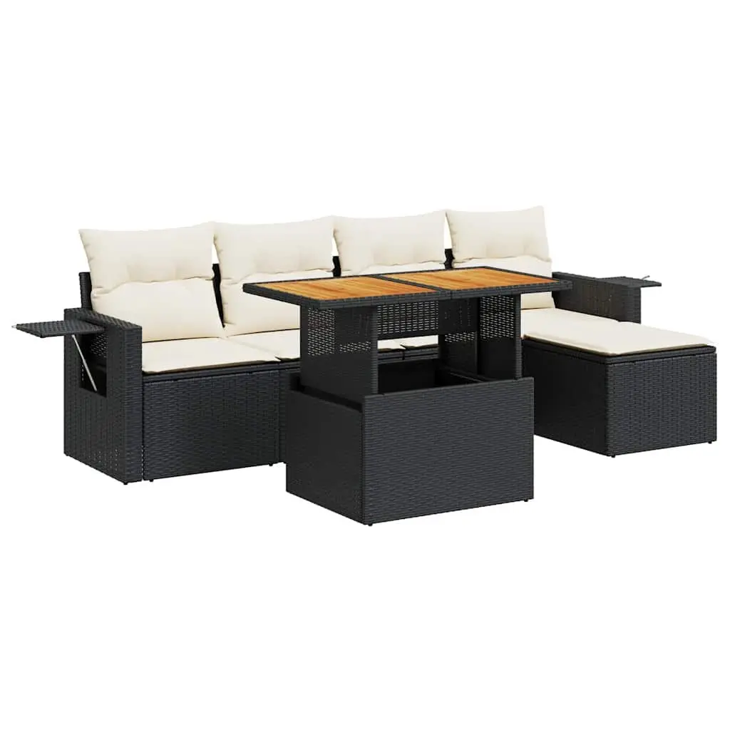 Garden Sofa Set 6 Piece Outdoor Furniture Black Poly Rattan Modular Patio