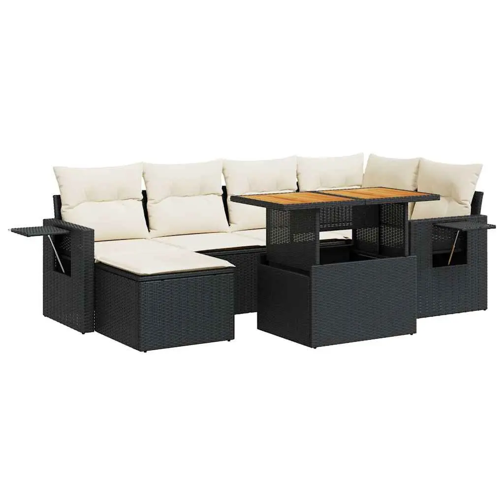 Garden Sofa Set 7 Piece Outdoor Furniture Black Poly Rattan Modular Patio