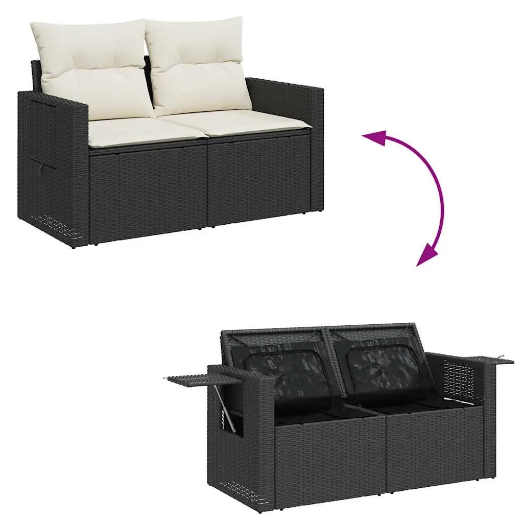 Garden Sofa Set 8 Piece Outdoor Furniture Patio Rattan Black with Cushions