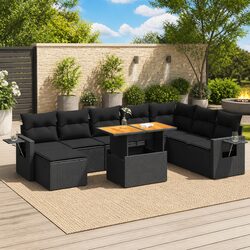 Garden Sofa Set 9 Piece Outdoor Furniture Rattan Black Patio Seating with