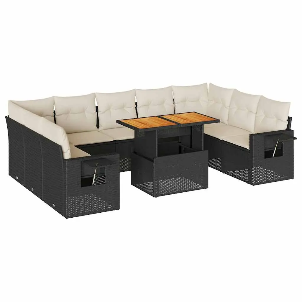 Garden Sofa Set 10 Piece Outdoor Furniture Black Poly Rattan Modular Patio