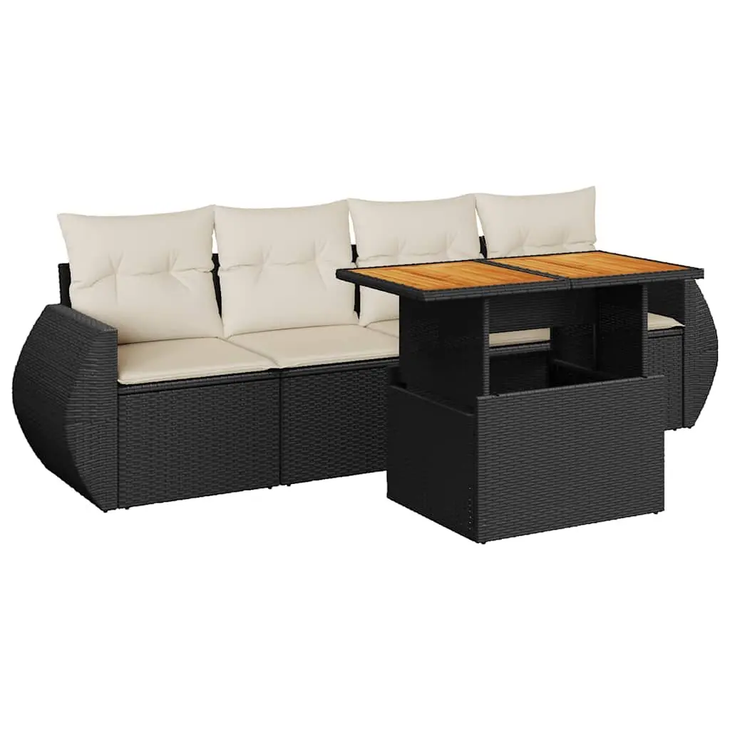 Garden Sofa Set 5 Piece Outdoor Furniture Patio Lounge Black Poly Rattan Modular
