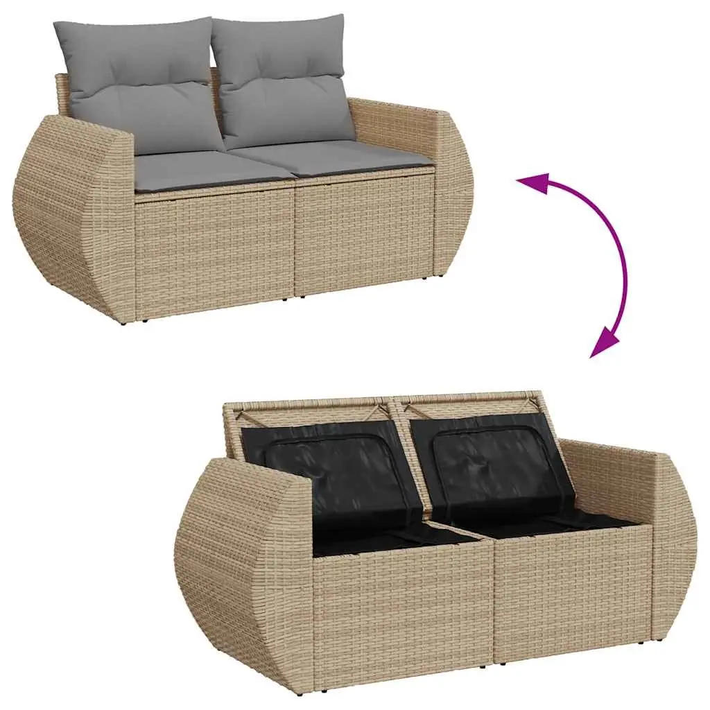 Garden Sofa Set 5 Piece Outdoor Furniture Patio Beige Poly Rattan with Cushions