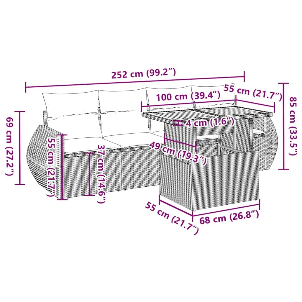 Garden Sofa Set 5 Piece Outdoor Furniture Patio Grey Poly Rattan with Cushions