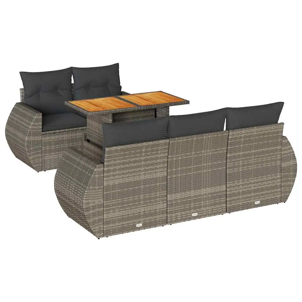 Garden Sofa Set 6 Piece Outdoor Furniture Grey Poly Rattan Modular Patio