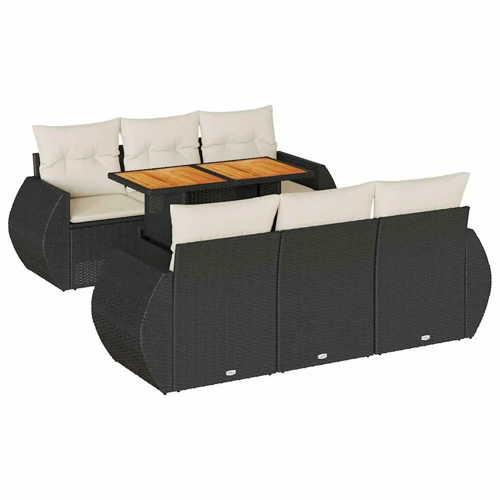 7 Piece Outdoor Garden Sofa Set with Storage Cushions Black Poly Rattan Patio