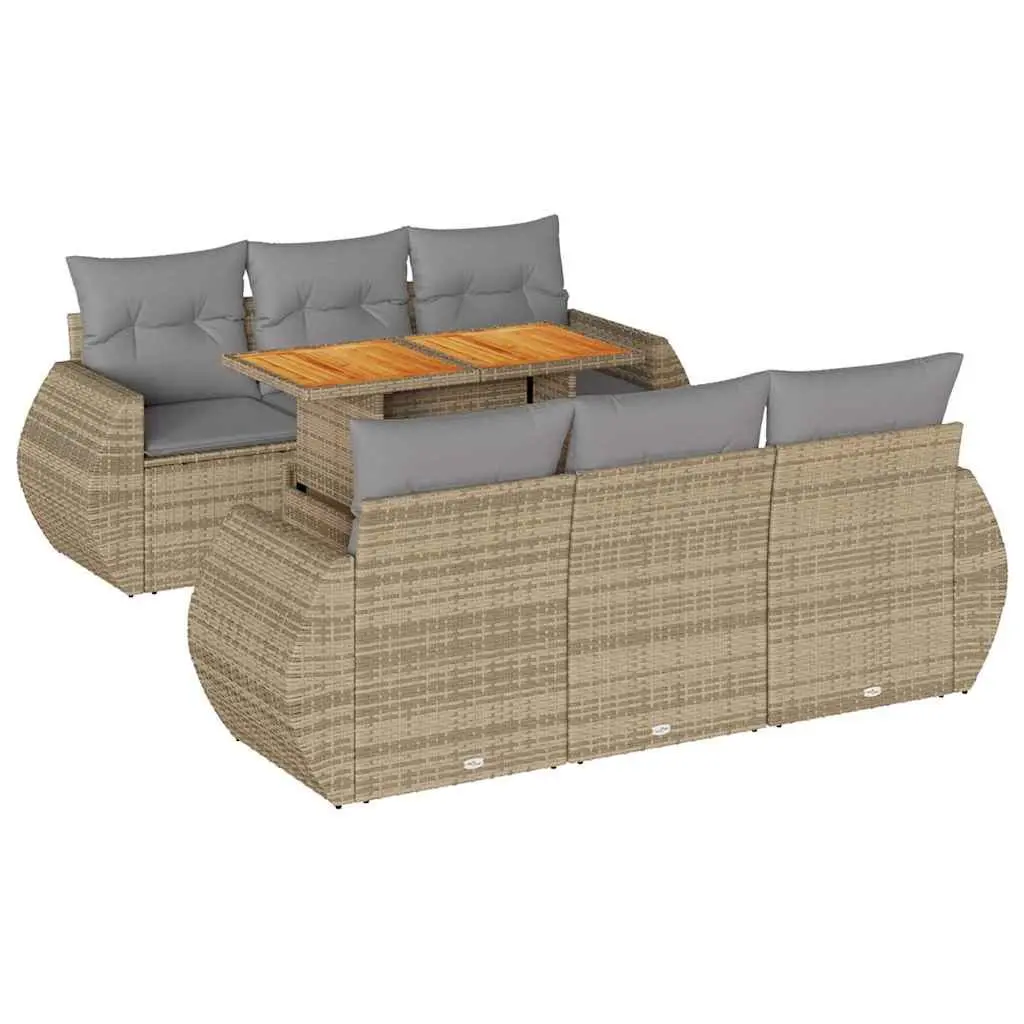 7 Piece Garden Sofa Set Outdoor Furniture Patio Sectional Beige with Cushions