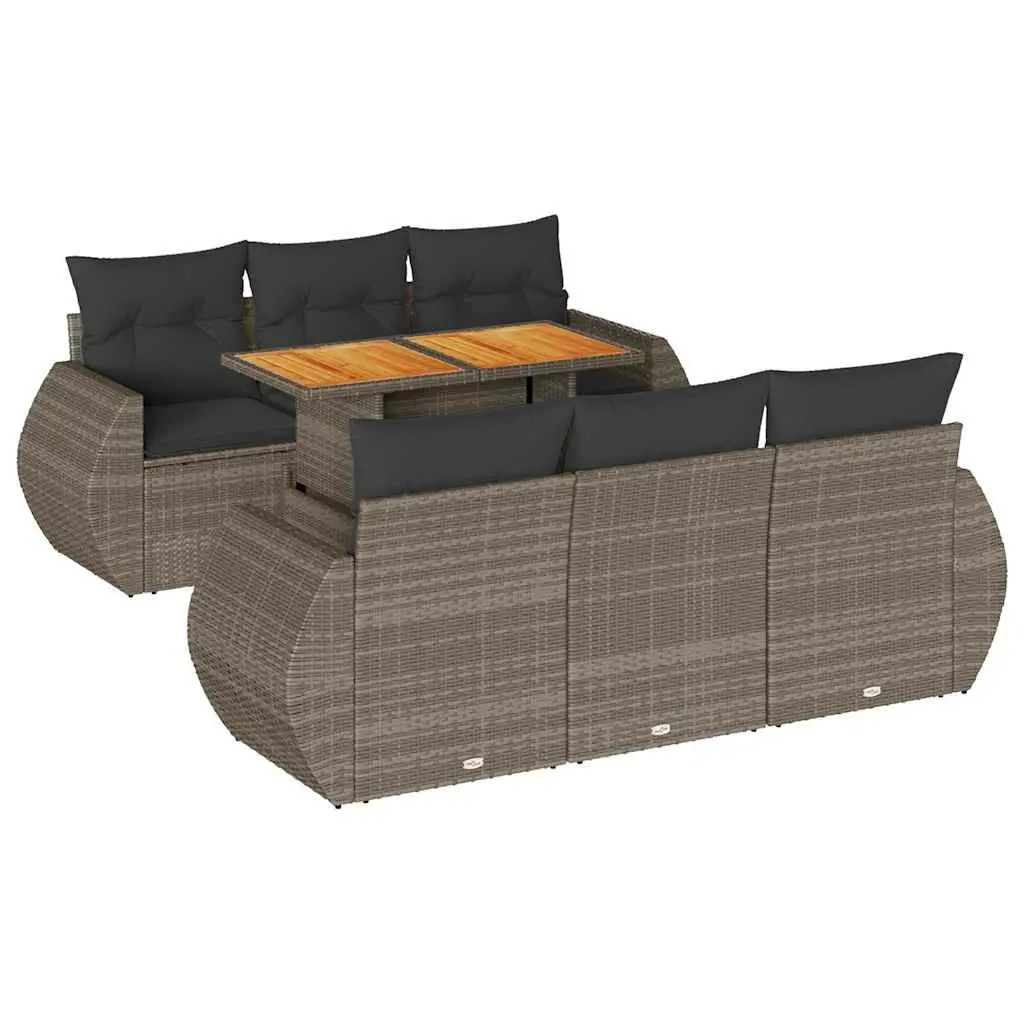 7 Piece Garden Sofa Set Grey Poly Rattan Outdoor Furniture Patio Seating