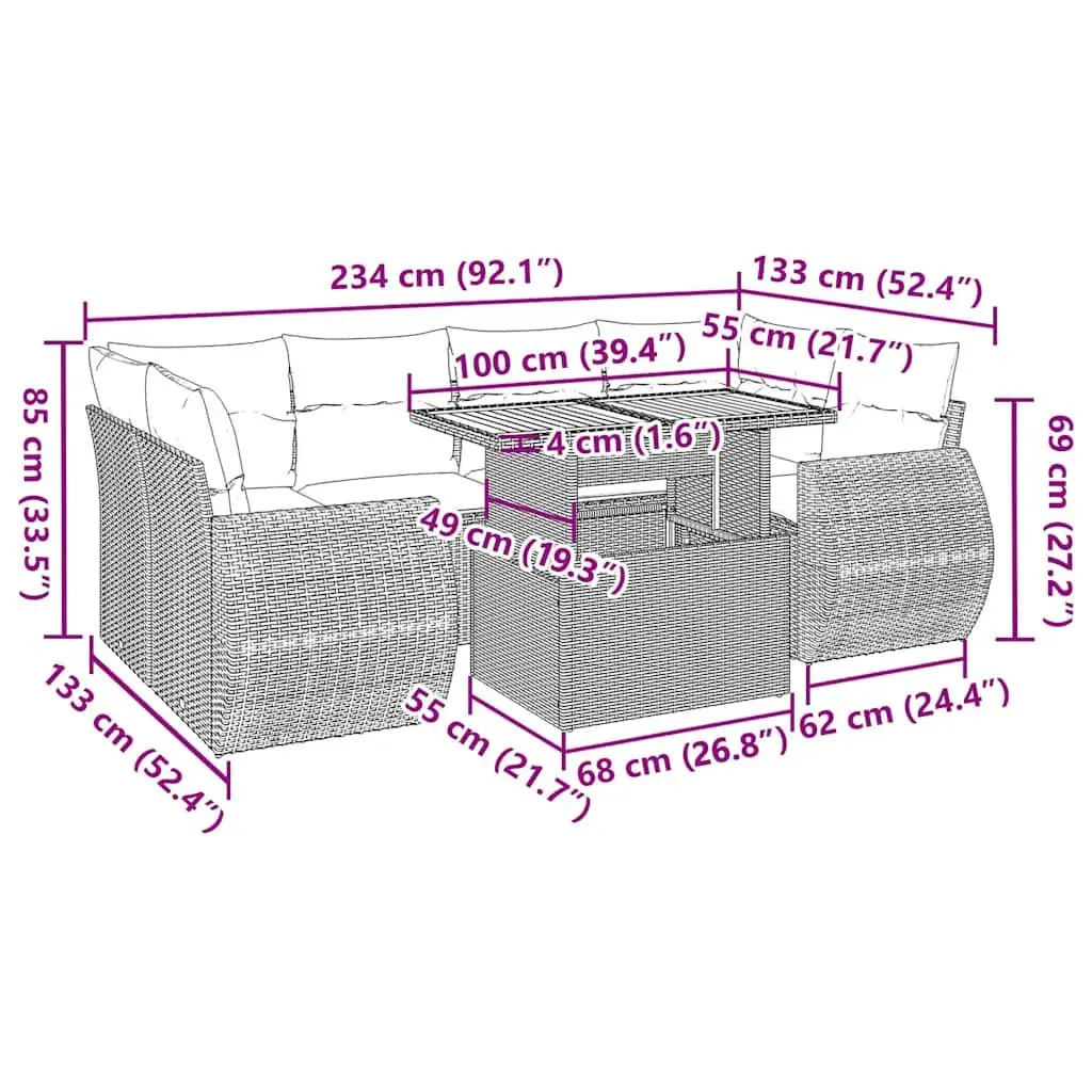 Garden Sofa Set 7 Piece Black Poly Rattan Outdoor Furniture Patio Lounge with