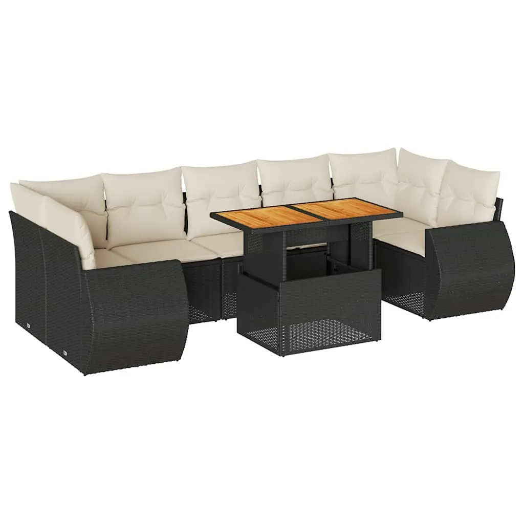 Garden Sofa Set 8 Piece Outdoor Furniture Black Poly Rattan Patio Modular