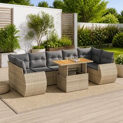 8 Piece Modular Outdoor Sofa Set with Beige Cushions