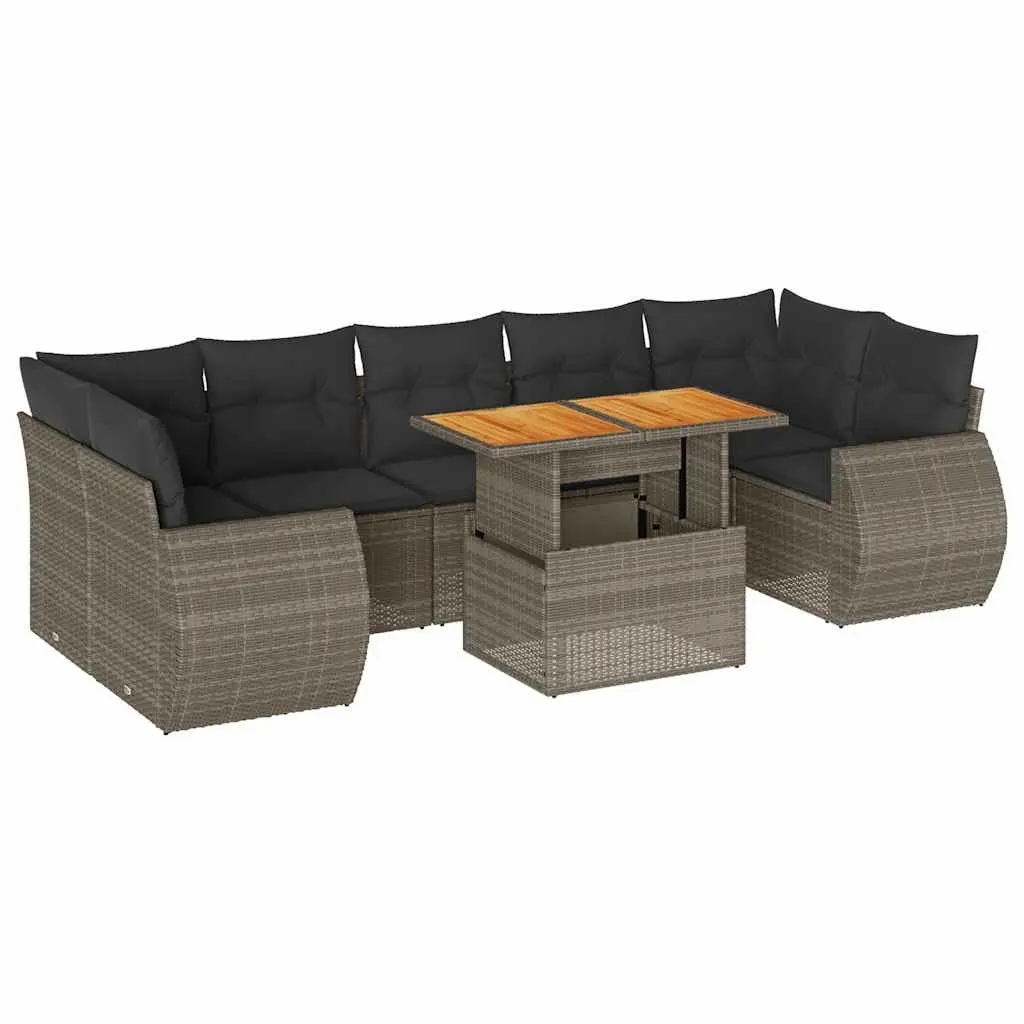 Garden Sofa Set 8 Piece Outdoor Furniture Grey Poly Rattan Patio Seating