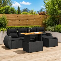 Garden Sofa Set 6 Piece Outdoor Furniture Black Poly Rattan Modular Patio