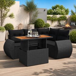 Garden Sofa Set 5 Piece Outdoor Furniture Black Poly Rattan Patio Seating with