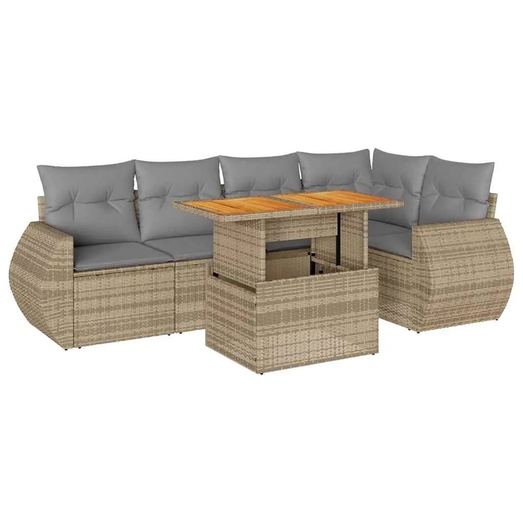 Garden Sofa Set 6 Piece Outdoor Furniture Patio Beige Poly Rattan Modular