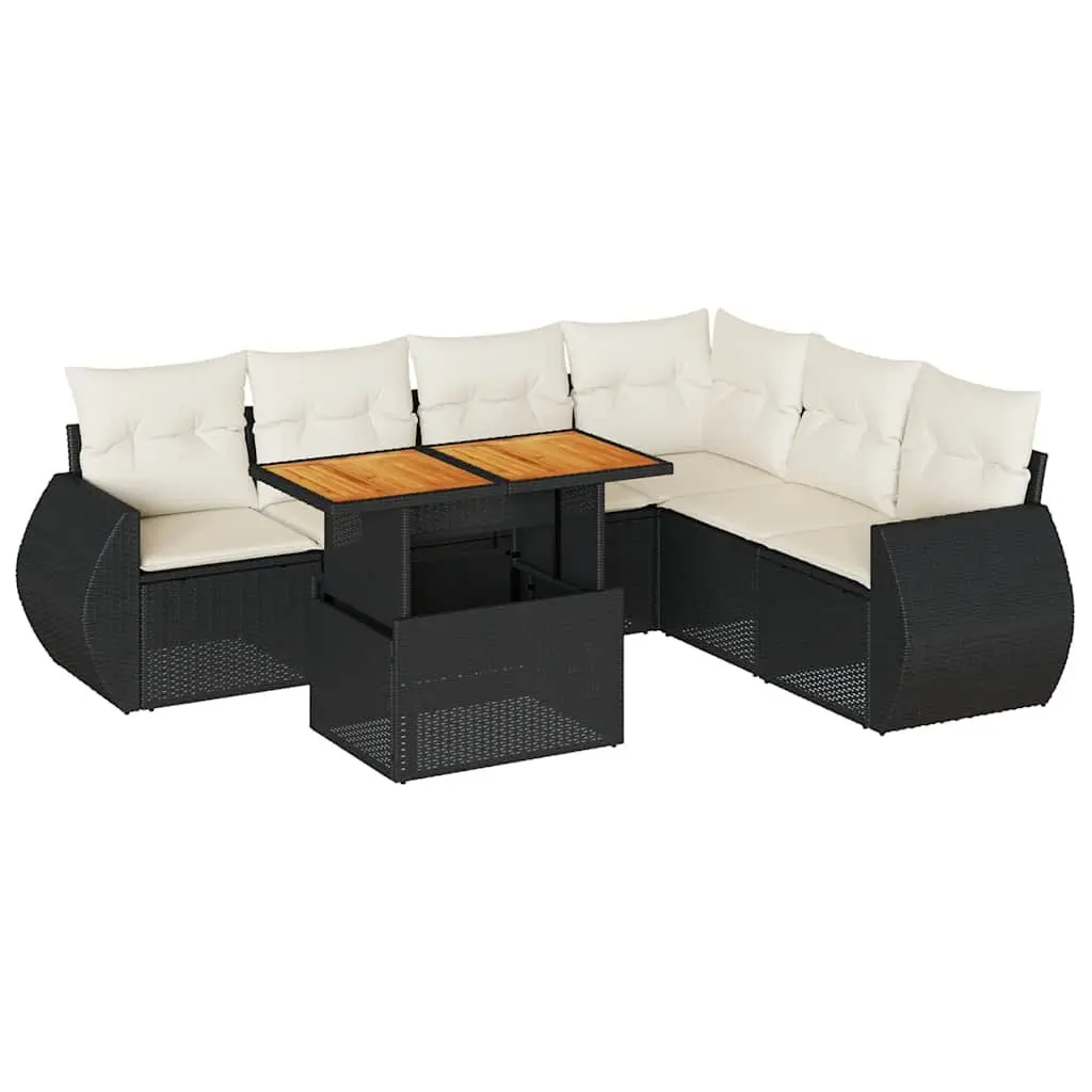 7 Piece Outdoor Garden Sofa Set Black Poly Rattan Furniture with Storage