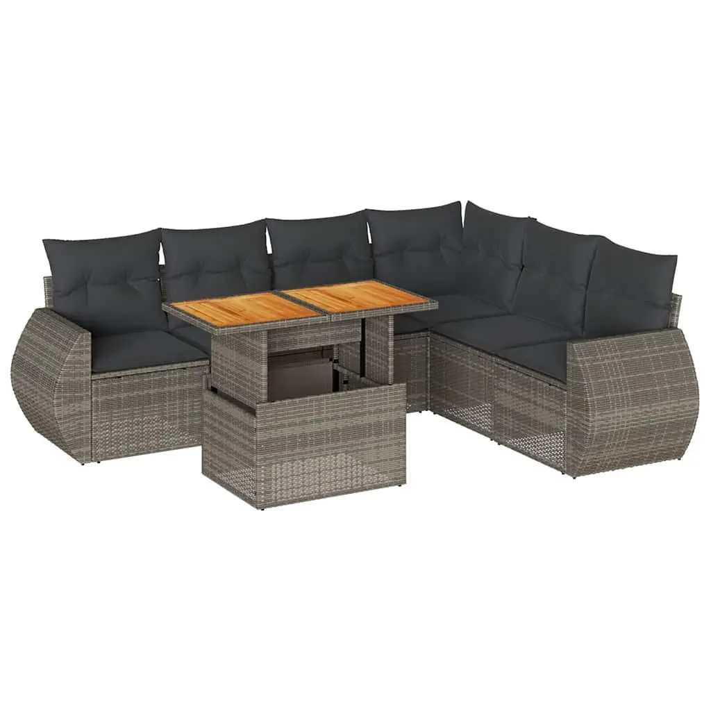 7 Piece Garden Sofa Set Grey Poly Rattan Modular Outdoor Furniture with Storage