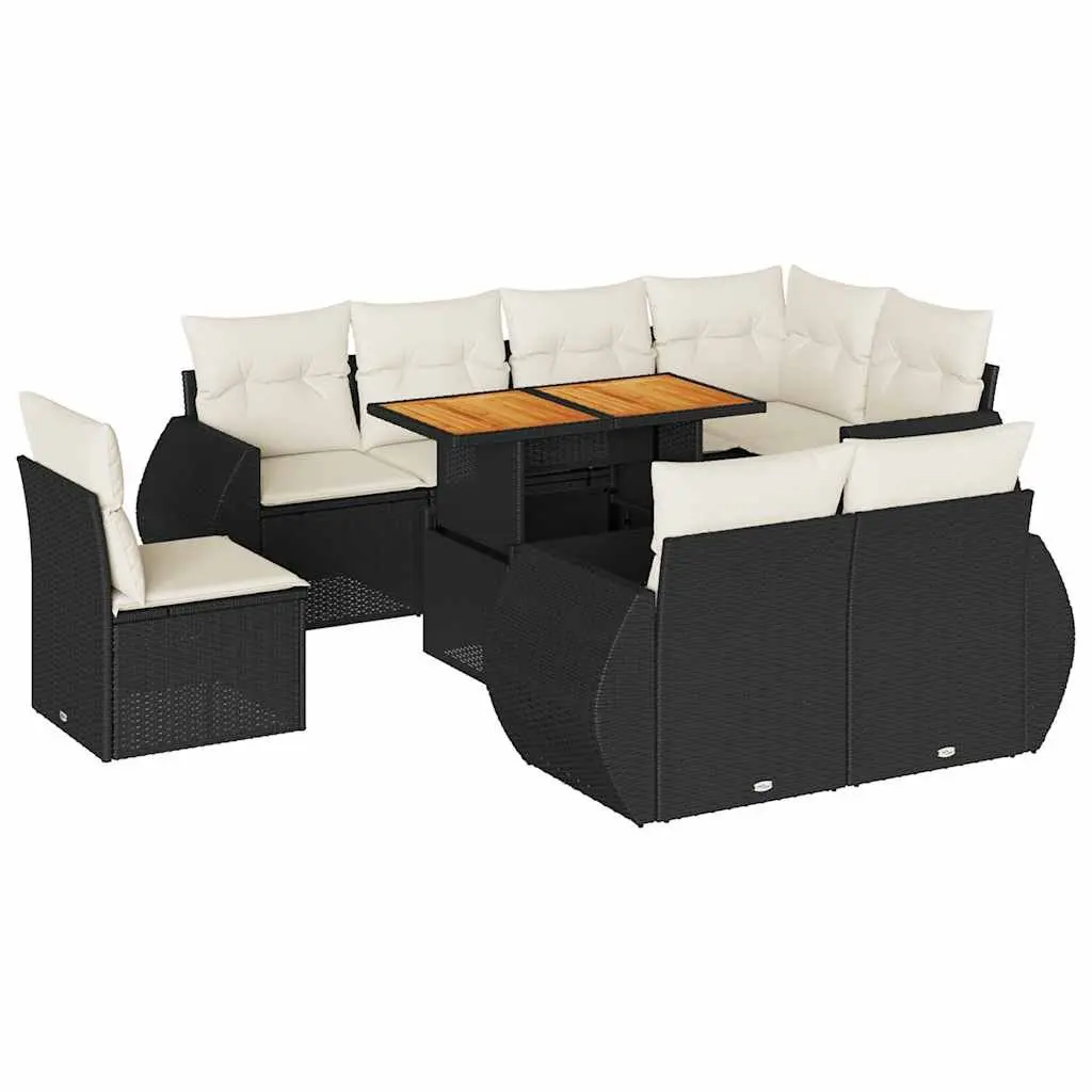 Garden Sofa Set 9 Piece Outdoor Furniture Patio Black Poly Rattan Modular