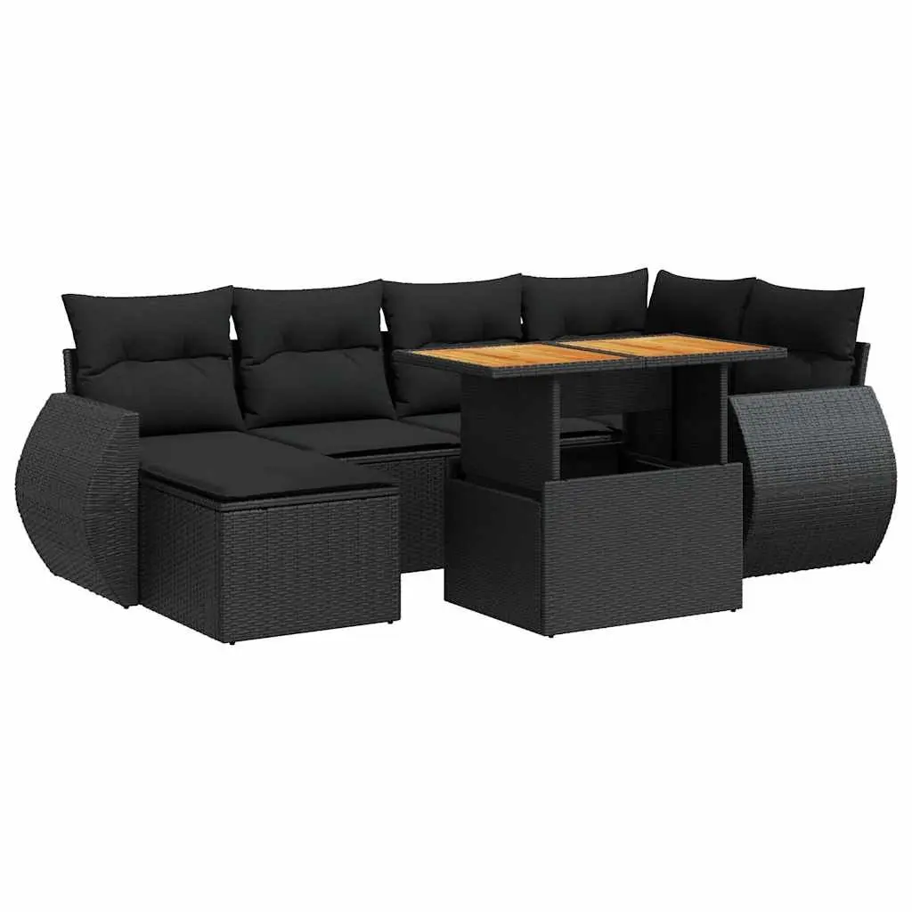 7 Piece Garden Sofa Set Outdoor Patio Furniture Black Poly Rattan with Cushions