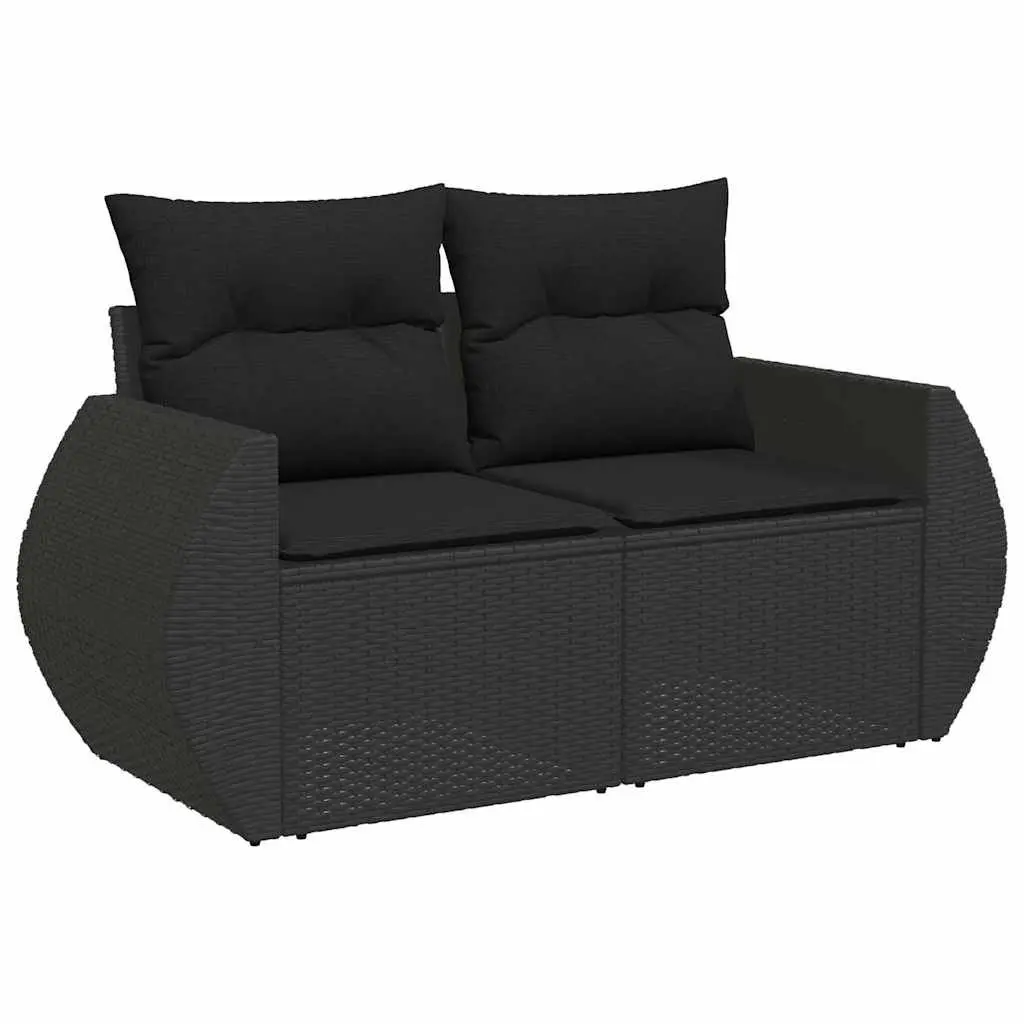 7 Piece Garden Sofa Set Outdoor Patio Furniture Black Poly Rattan with Cushions